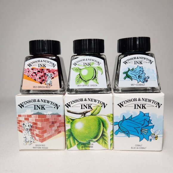 3X Winsor & Newton Drawing Ink 14ml Bottle Blue Red Green Shimmer NEW Art Suppli - Picture 1 of 10
